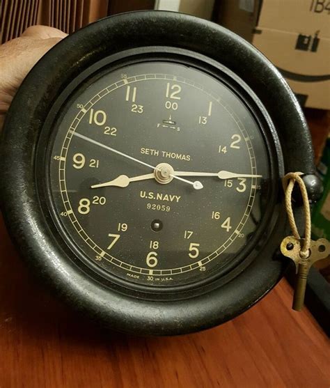 Wwii Us Navy Seth Thomas Ships Clock With Key Working Seththomas