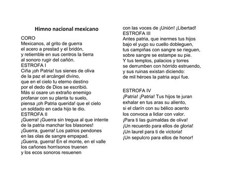 Himno Nacional Mexicano Y A Chiapas Docx