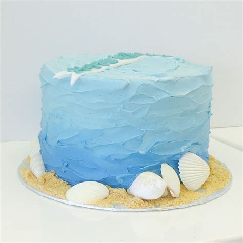 Blue Ombre Wave Textured Buttercream Cake With Edible Sand And Sea