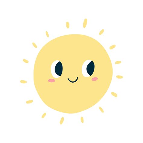 Cute Kawaii Sun In Cartoon Flat Style Vector Illustration Of Kids Sun