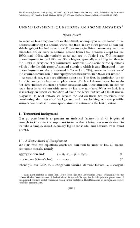 Pdf Unemployment Questions And Some Answers