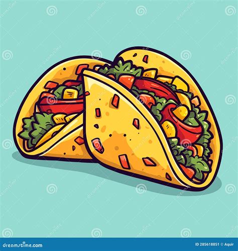 Tacos Hand Drawn Illustration Mexican Taco Vector Doodle Style