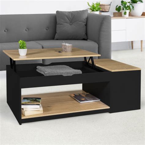 Table basse plateau relevable bois noir et imitation hêtre ELEA ID