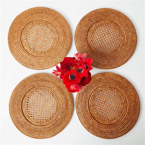 Brown Rattan Charger Plates Set Of 4 Mrs Alice