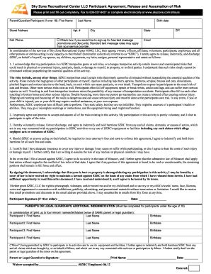 Sky Zone Waiver Fill Online Printable Fillable Blank PDFfiller