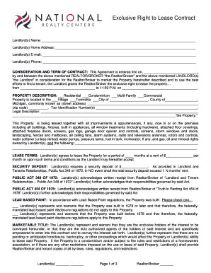 Fillable Online Exclusive Right To Lease Contract Fax Email Print