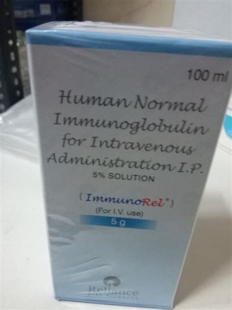 Immunorel 5gm Injection Human Normal Immunoglobulin For Intravenous Administration Ip Packaging