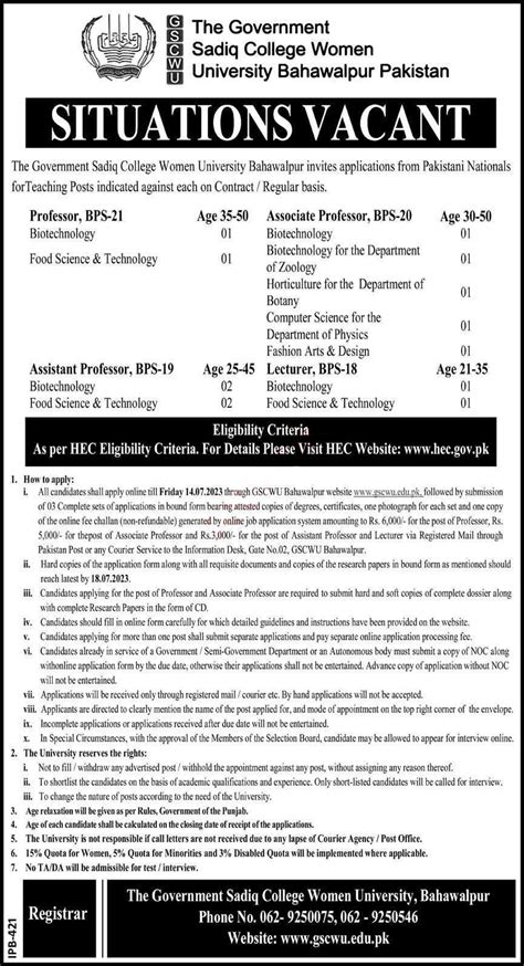 New Positions At GSCWU Bahawalpur 2023 Latest Jobs In Pakistan