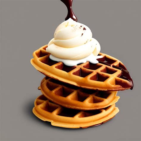 Premium Photo A Stack Of Waffles With A Scoop Of Vanilla Ice Cream On