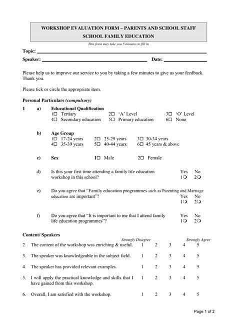 Workshop Evaluation Form In Word And Pdf Formats