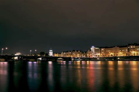 Bridge Buildings City Lights Night River Wallpaper