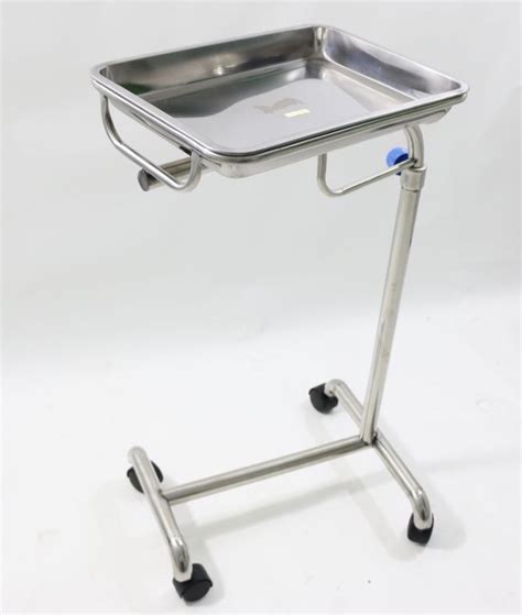 Hospital Stainless Steel Medical Trolley Mayo Table Adjustable Height