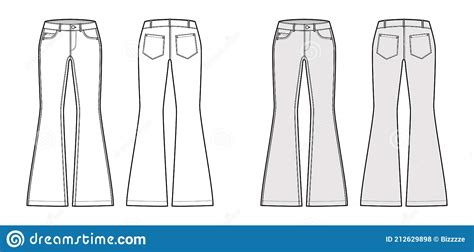 Jeans Flared Bottom Denim Pants Technical Fashion Illustration With