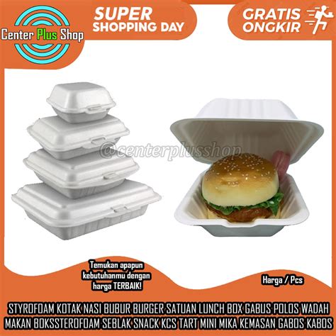 Jual Sterefoam Kotak Nasi Bubur Burger Satuan Lunch Box Putih Gabus