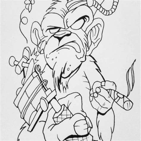 Monkey Tattoo Sketch Mty Mx Cartoon Coloring Pages Monkey
