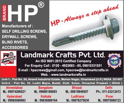 Landmark Crafts Pvt Ltd Manufacturers Self Drilling Screws Ad Advert