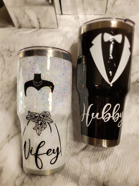 Hubby Wifey Matching Tumblers Couples Tumblers Personalized Etsy