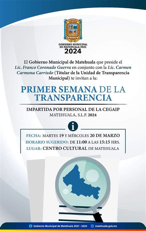 GOBIERNO DE MATEHUALA CELEBRARÁ PRIMERA SEMANA DE LA TRANSPARENCIA El