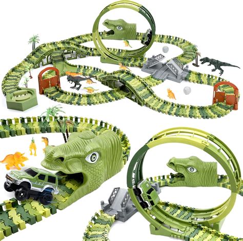 Amazon Dinosaur Race Car Track Toys 324 Pcs Dinosaur Flexible