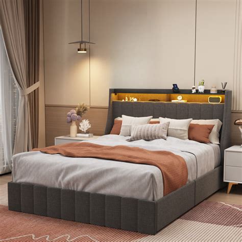 Ivy Bronx Kazier Dark Grey Bed Frame With Led Under Bed Storage