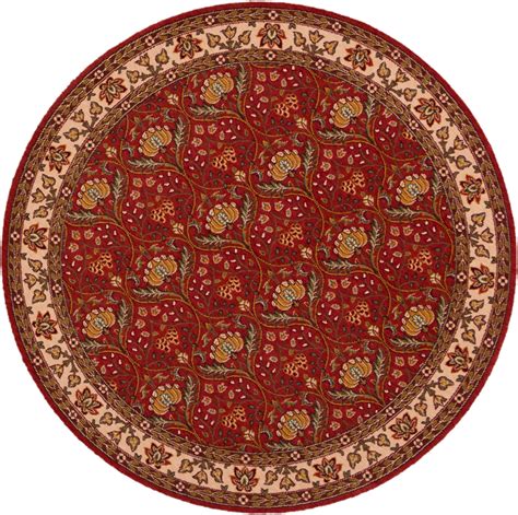 5' Round Red Ivory Wool Area Rug - Oriental Rug Mart Inc