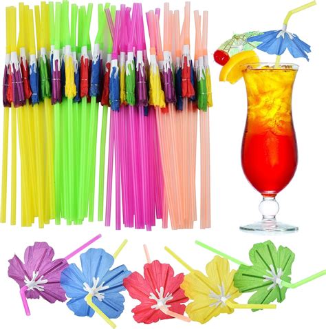 Alink 50pcs Umbrella Straws Long Cocktail Drink Umbrellas Fancy Flower Bar Straws