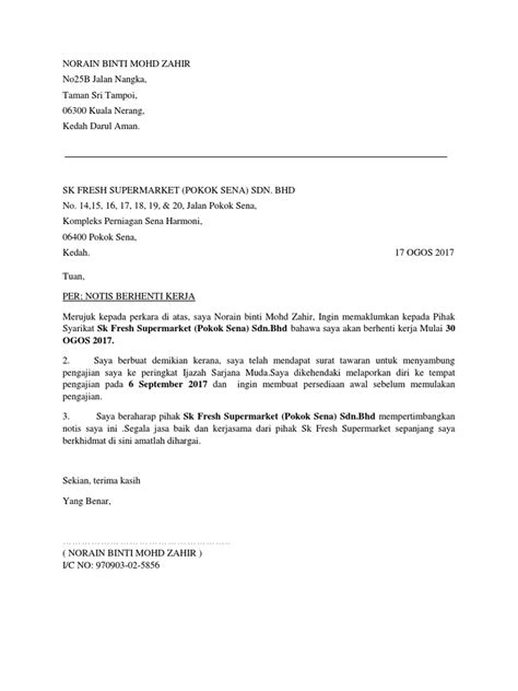 Contoh Surat Resign Notis Sebulan | Contoh Surat Menyurat