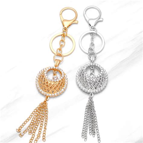 Flola Long Tassel Dangle Keyring For Key Gold Silver Color Key Chain