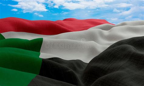 Sudan Flag In The Wind Realistic And Wavy Fabric Flag Stock