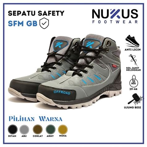 Jual Sepatu Safety High Boots Pria Sepatu Ujung Besi Hitam Tan Army Abu