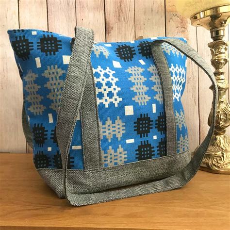 Sky Blue Welsh Tapestry Shoulder Bag Welsh Gifts With Heart Spend