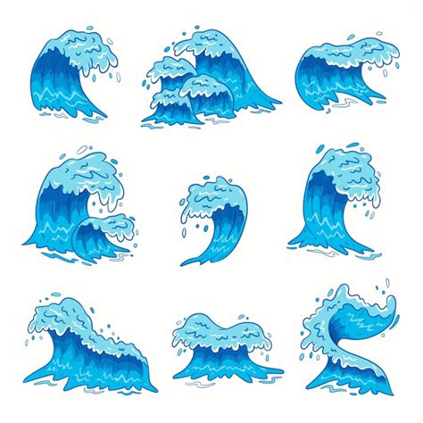 Premium Vector Hand Drawn Waves Stickers Set