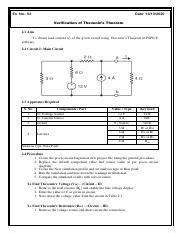 Lab Report Verification Of Thevenin Theorem Objectives To Find