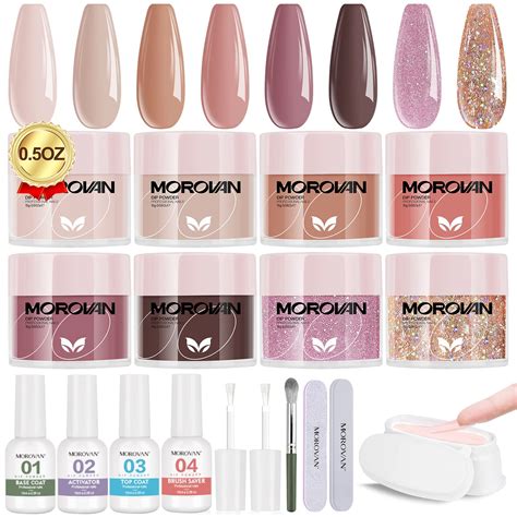 Morovan Dip Powder Nail Kit Starter 8 Colors Brown Dipping Kit For