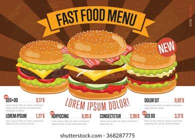 Restaurant Fast Foods Menu Burger On Stock Vector Royalty Free