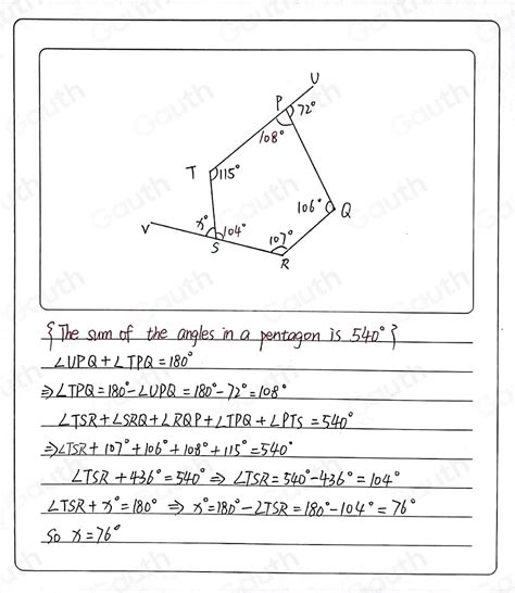 Solved Diagram Shows A Pentagon Pqrst Tpu And Rsv Are Straight