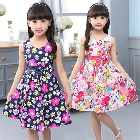 Vestidos Para Niñas Verano Bowknot Sin Mangas Casual Estampado Floral 95 Algodón Cumpleaños