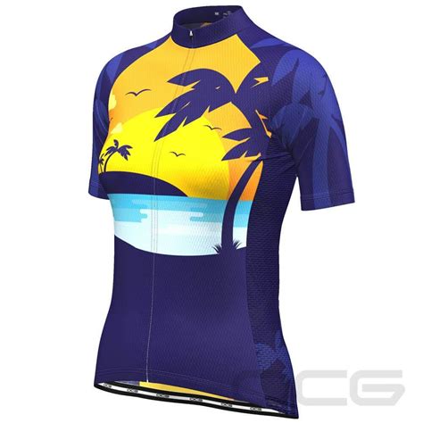 Womens Tropical Paradise Palm Tree Sunset Cycling Jersey In 2021