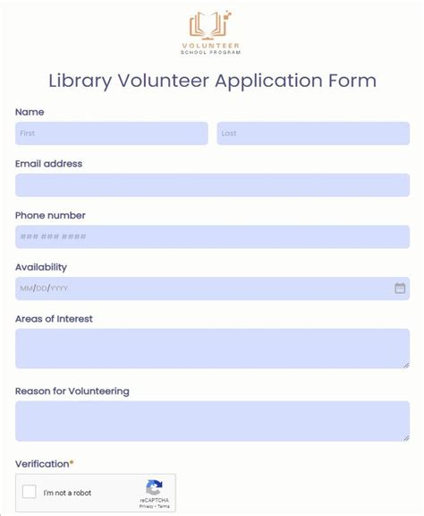 Free Library Volunteer Application Form Template Formbuilder