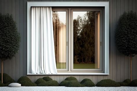 Premium Photo | Closed by curtains aluminium windows with white frames ...