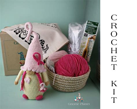 Diy Crochet Kit Breast Cancer Gnome Diy Amigurumi Gnome Etsy