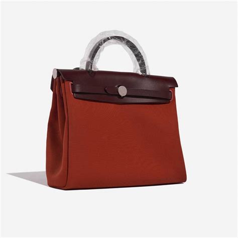 Hermès Herbag 31 Toile Vache Hunter Cuivre Orange Mécano Rouge