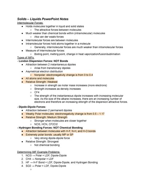 Chem 1212K Chapter 10 Solids Liquids PowerPoint Notes