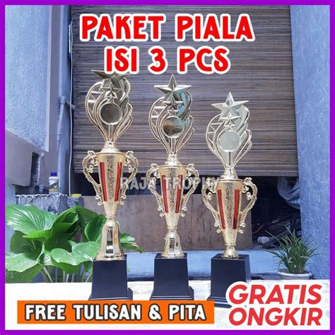 Jual Paket Trophy Piala Set Juara 123 Tropi BODY VAS GOLD Merah Bisa