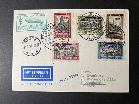 Germany Danzig Graf Zeppelin Lz Cover Langfuhr To Copenhagen