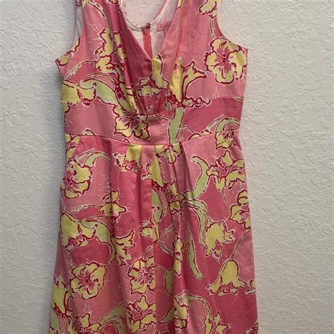 Lilly Pulitzer Women S Pink And Yellow Dress Depop