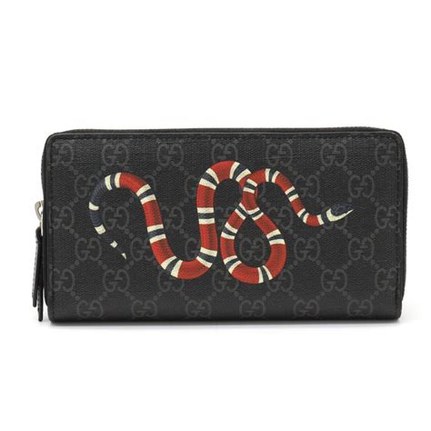 Gucci グッチ Ggスプリーム ジップアラウンドウォレット 蛇 スネーク ラウンドファスナー 長財布 Pvc ダークグレー長財布（小銭