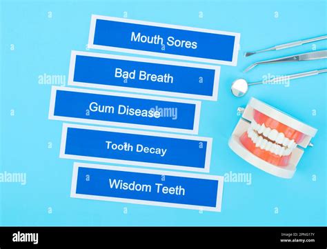 Modelo De Dentaduras Postizas Con Enfermedad Dental Sobre Fondo Azul