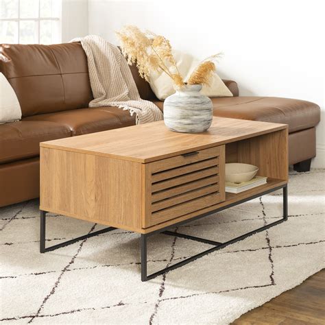 Small Modern Slat Door Coffee Table In English Oak Effect Furniture123