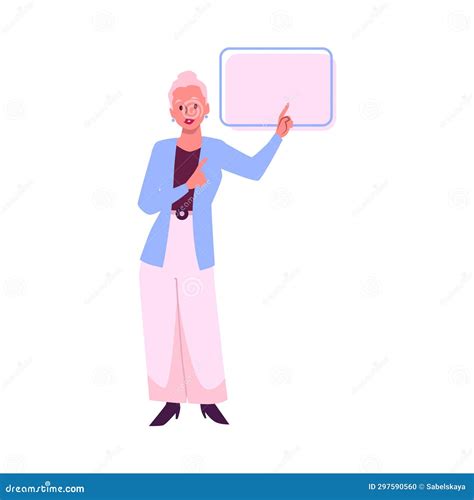 Woman Hand Pointing Finger At Right Up Corner With Board Vector Person